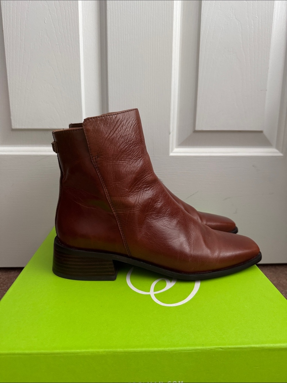 Sam Edelman Brown Leather Square-Toe Ankle Booties - Picture 2 of 7